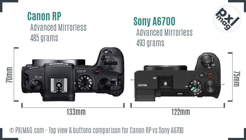 Canon RP vs Sony A6700 top view buttons comparison