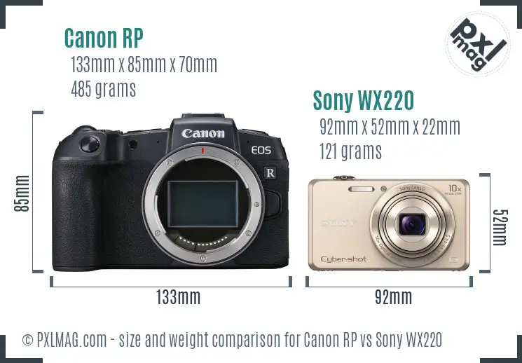 Canon RP vs Sony WX220 size comparison