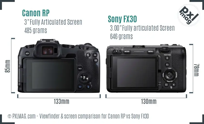 Canon RP vs Sony FX30 Screen and Viewfinder comparison