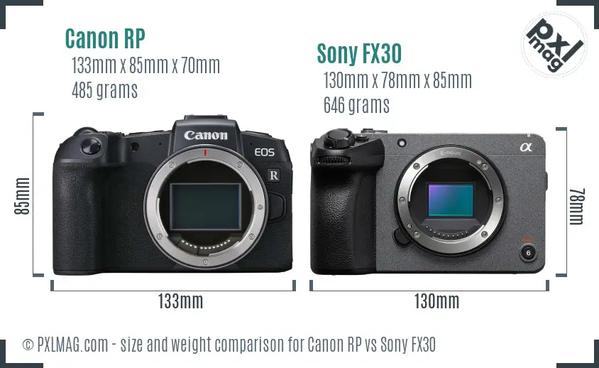 Canon RP vs Sony FX30 size comparison