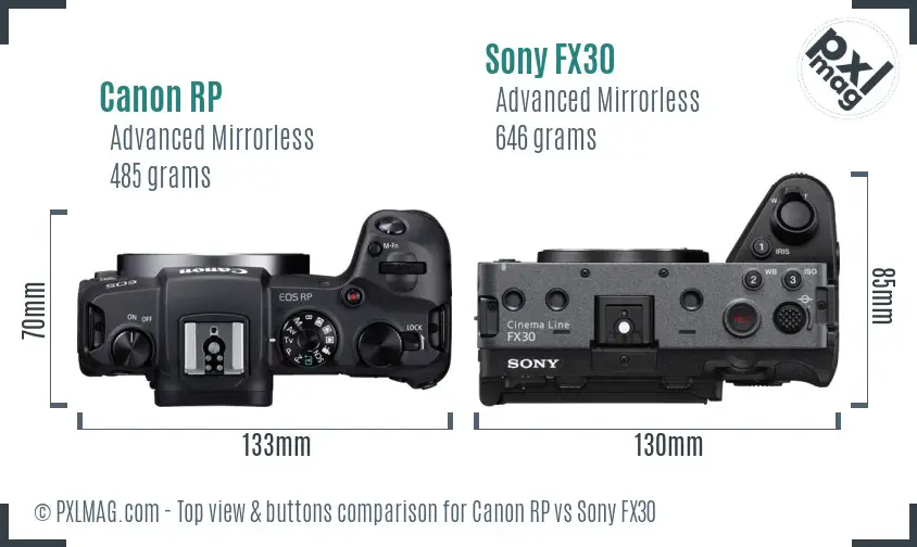 Canon RP vs Sony FX30 top view buttons comparison