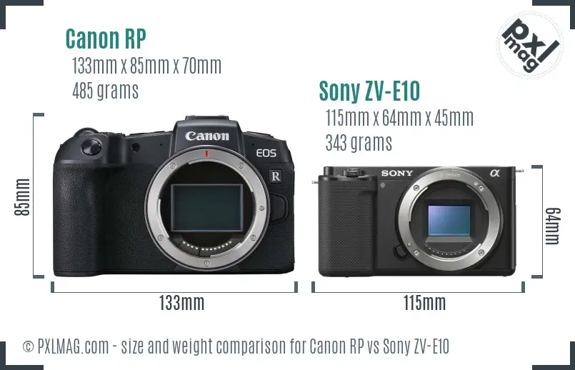 Canon RP vs Sony ZV-E10 size comparison