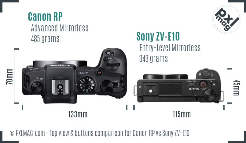 Canon RP vs Sony ZV-E10 top view buttons comparison