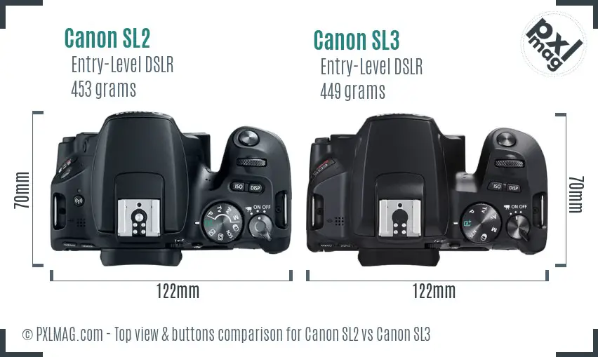 Canon SL2 vs Canon SL3 top view buttons comparison