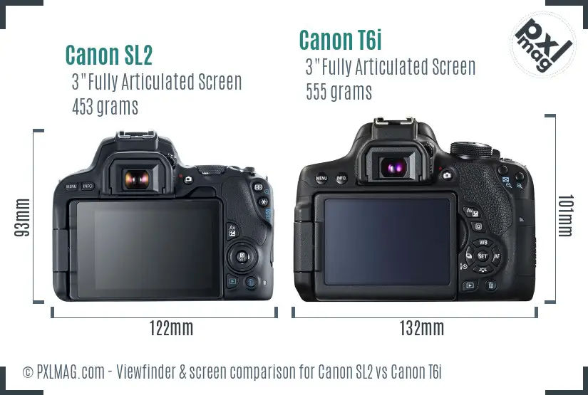 Canon SL2 vs Canon T6i Screen and Viewfinder comparison