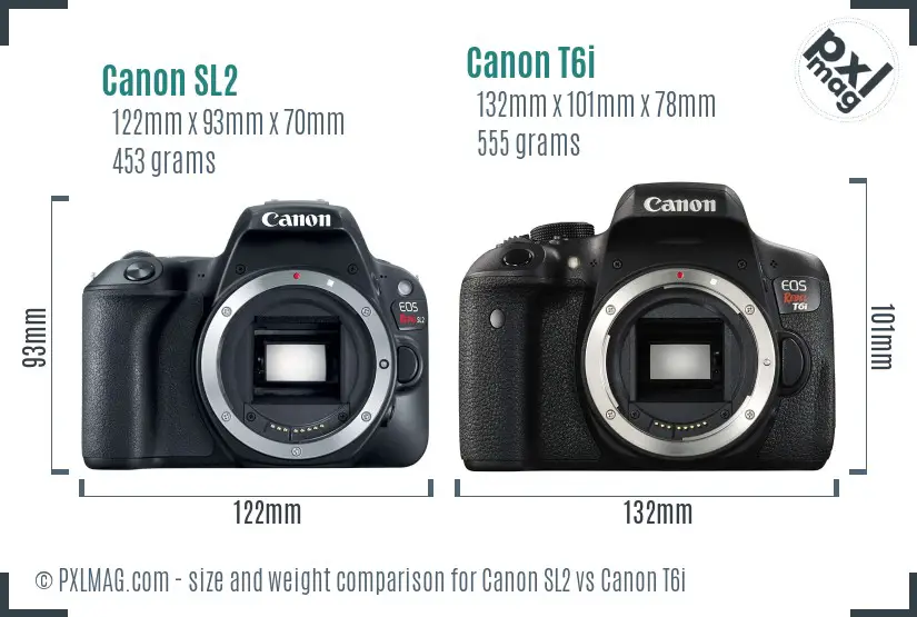 Canon SL2 vs Canon T6i size comparison