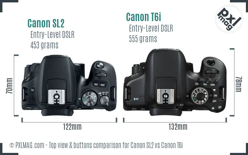 Canon SL2 vs Canon T6i top view buttons comparison