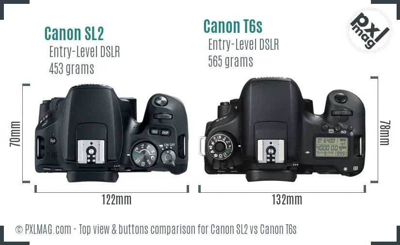 Canon SL2 vs Canon T6s top view buttons comparison