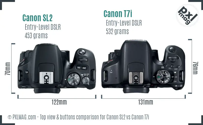 Canon SL2 vs Canon T7i top view buttons comparison