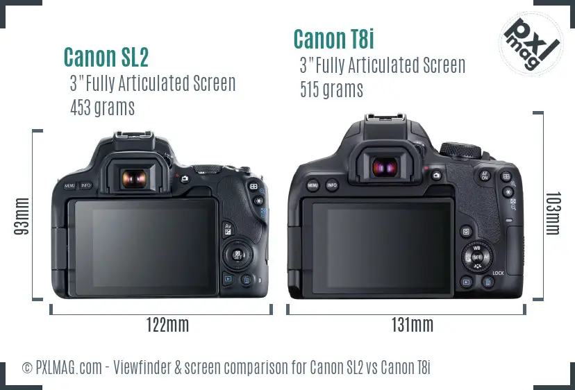 Canon SL2 vs Canon T8i Screen and Viewfinder comparison