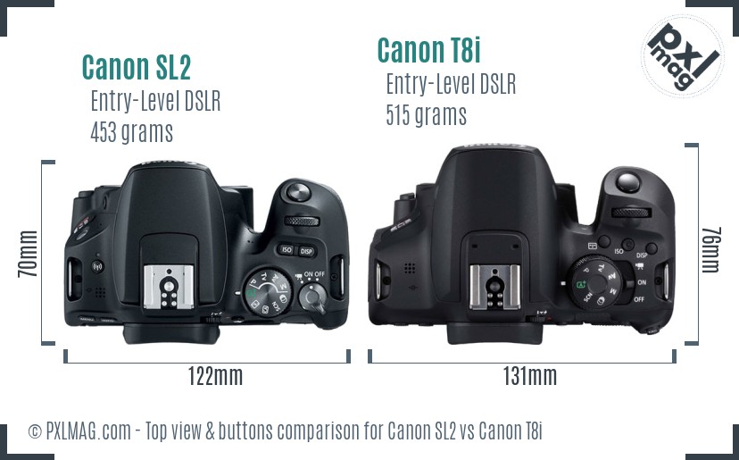 Canon SL2 vs Canon T8i top view buttons comparison