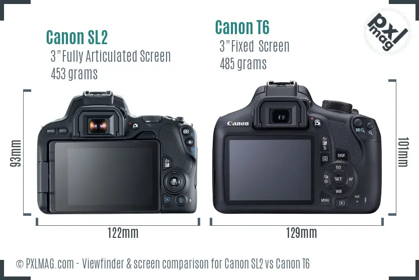 Canon SL2 vs Canon T6 Screen and Viewfinder comparison