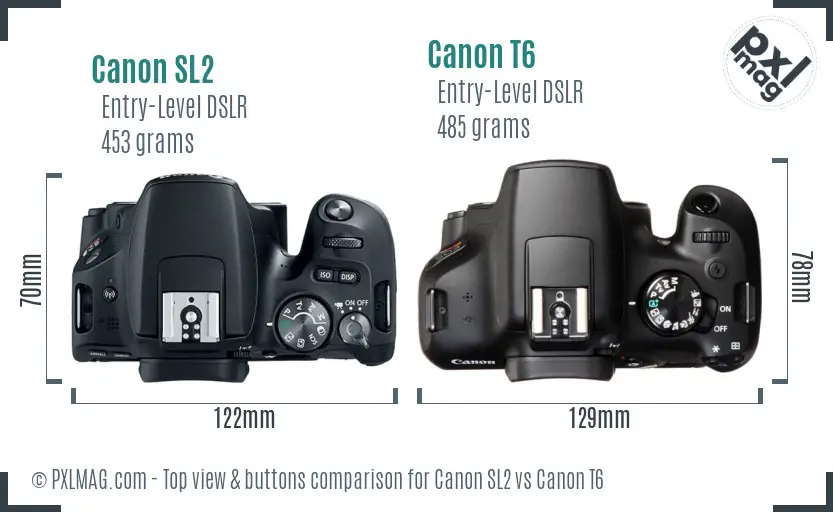 Canon SL2 vs Canon T6 top view buttons comparison