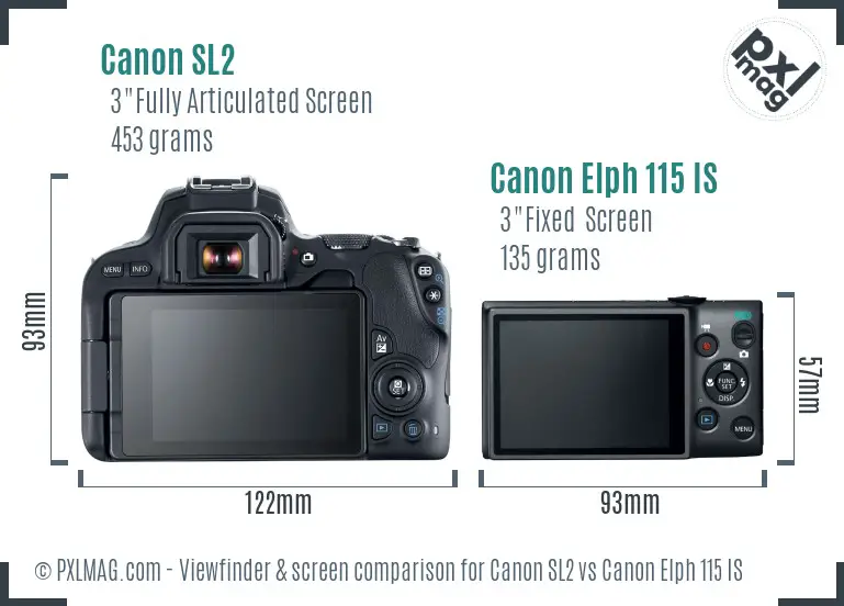 Canon SL2 vs Canon Elph 115 IS Screen and Viewfinder comparison Canon SL2 vs Canon Elph 115 IS Screen and Viewfinder comparison