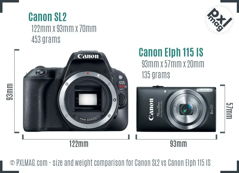 Canon SL2 vs Canon Elph 115 IS size comparison Canon SL2 vs Canon Elph 115 IS size comparison