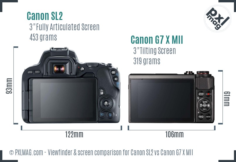 Canon SL2 vs Canon G7 X MII Screen and Viewfinder comparison
