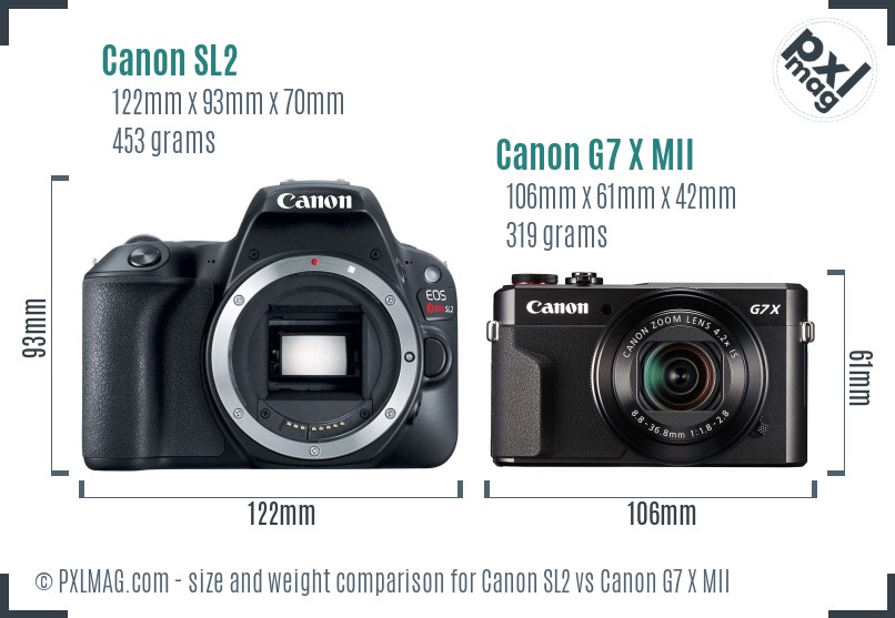 Canon SL2 vs Canon G7 X MII size comparison