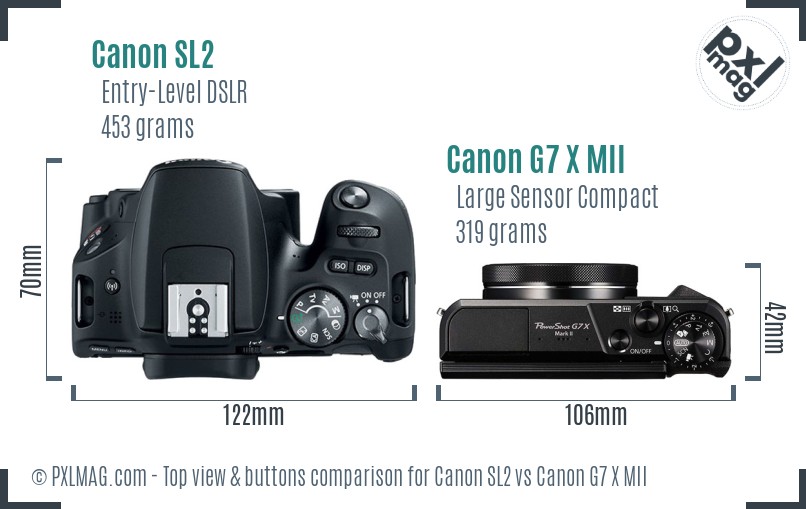 Canon SL2 vs Canon G7 X MII top view buttons comparison