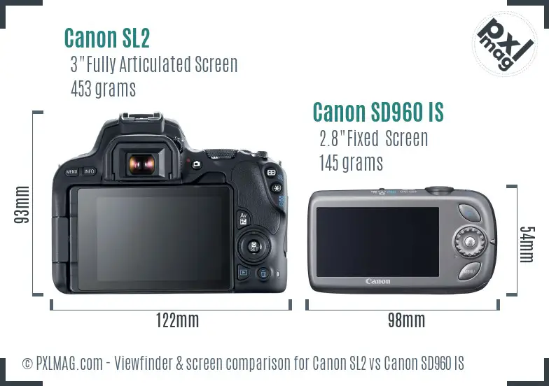 Canon SL2 vs Canon SD960 IS Screen and Viewfinder comparison