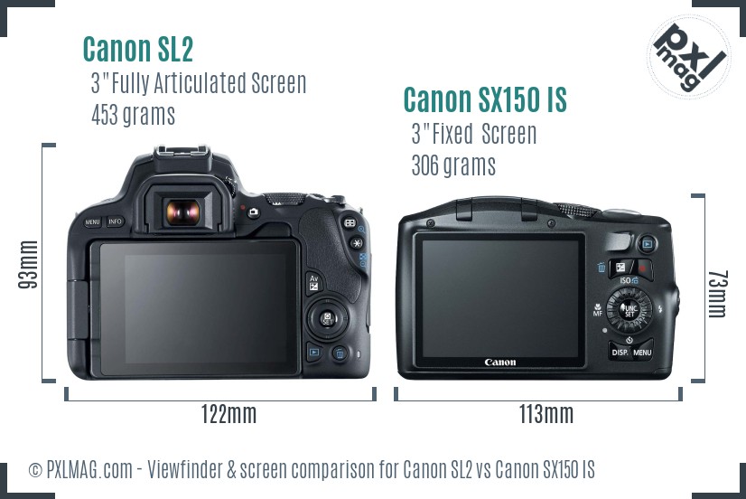 Canon SL2 vs Canon SX150 IS Screen and Viewfinder comparison
