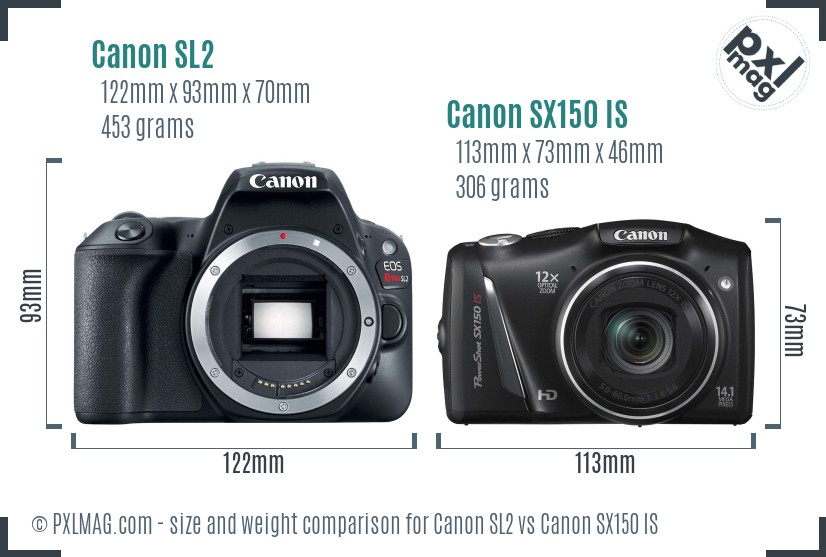 Canon SL2 vs Canon SX150 IS size comparison