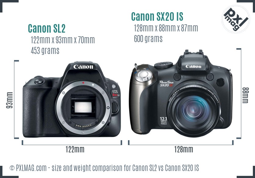 Canon SL2 vs Canon SX20 IS size comparison Canon SL2 vs Canon SX20 IS size comparison