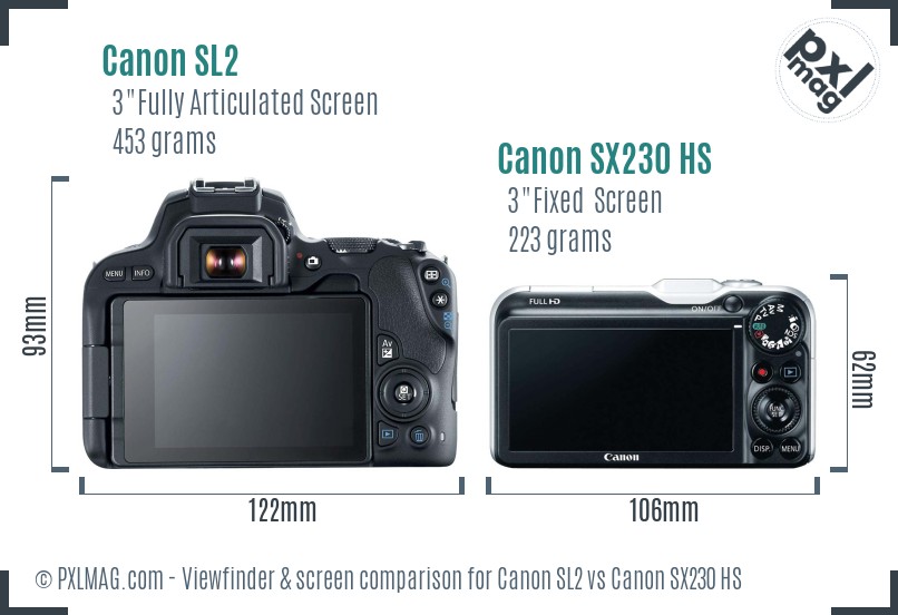 Canon SL2 vs Canon SX230 HS Screen and Viewfinder comparison