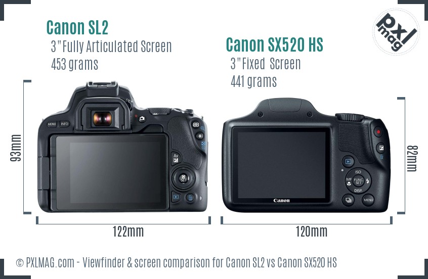 Canon SL2 vs Canon SX520 HS Screen and Viewfinder comparison
