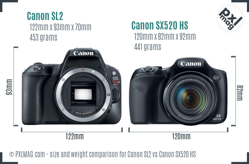 Canon SL2 vs Canon SX520 HS size comparison