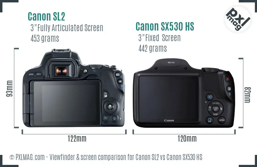 Canon SL2 vs Canon SX530 HS Screen and Viewfinder comparison