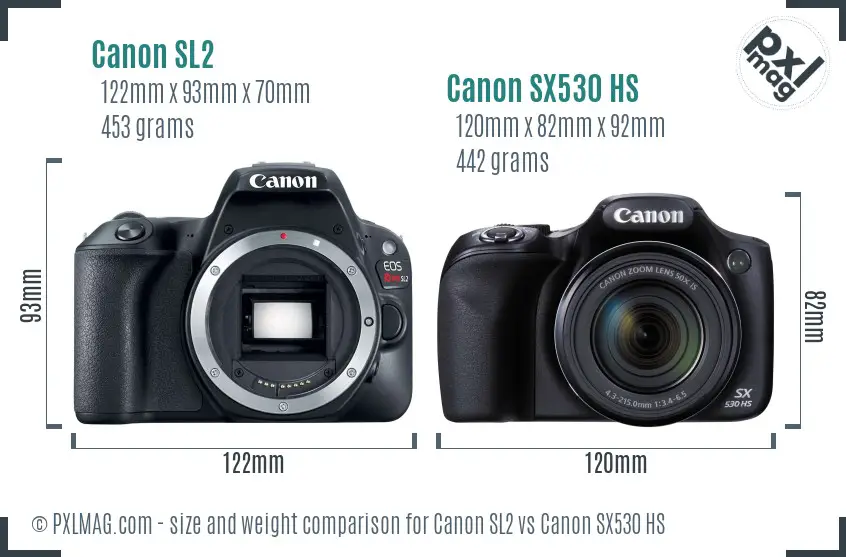 Canon SL2 vs Canon SX530 HS size comparison