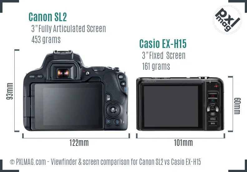 Canon SL2 vs Casio EX-H15 Screen and Viewfinder comparison