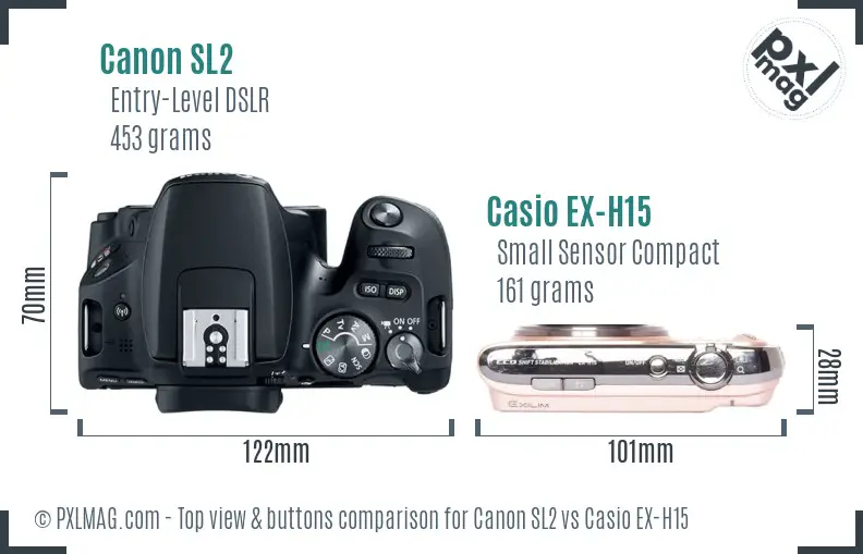 Canon SL2 vs Casio EX-H15 top view buttons comparison
