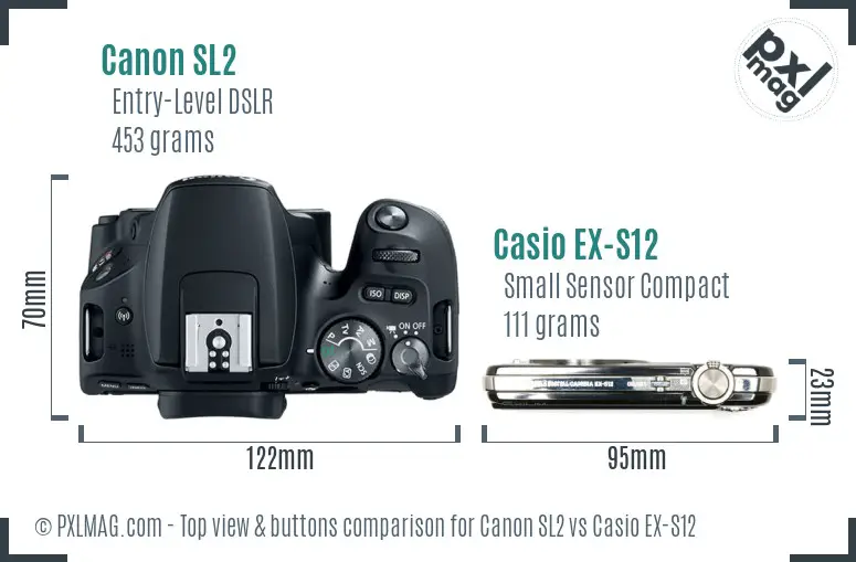 Canon SL2 vs Casio EX-S12 top view buttons comparison Canon SL2 vs Casio EX-S12 top view buttons comparison