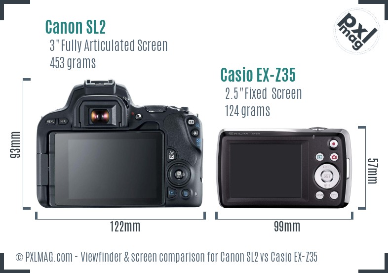 Canon SL2 vs Casio EX-Z35 Screen and Viewfinder comparison