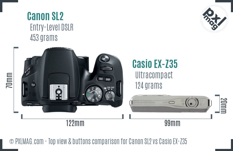 Canon SL2 vs Casio EX-Z35 top view buttons comparison