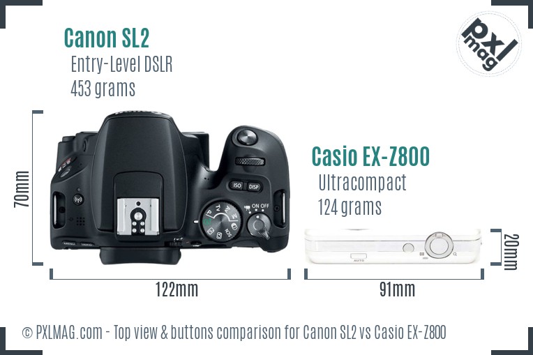 Canon SL2 vs Casio EX-Z800 top view buttons comparison