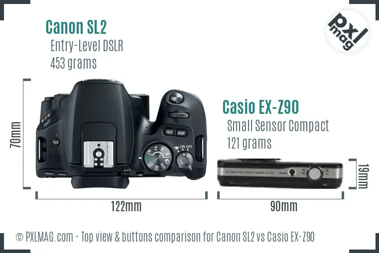 Canon SL2 vs Casio EX-Z90 top view buttons comparison