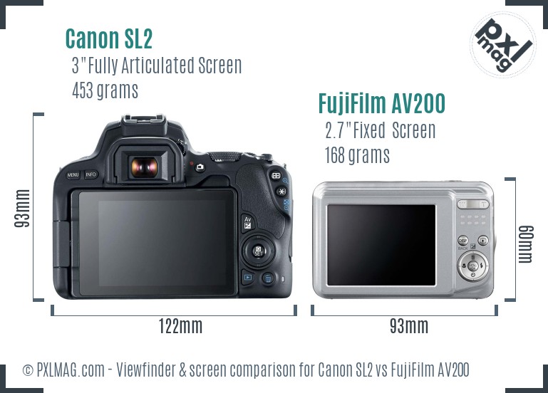 Canon SL2 vs FujiFilm AV200 Screen and Viewfinder comparison