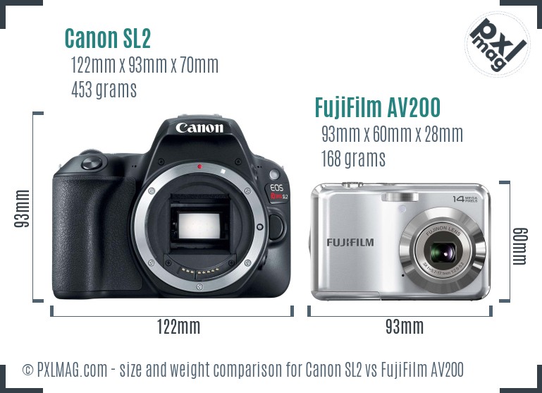 Canon SL2 vs FujiFilm AV200 size comparison