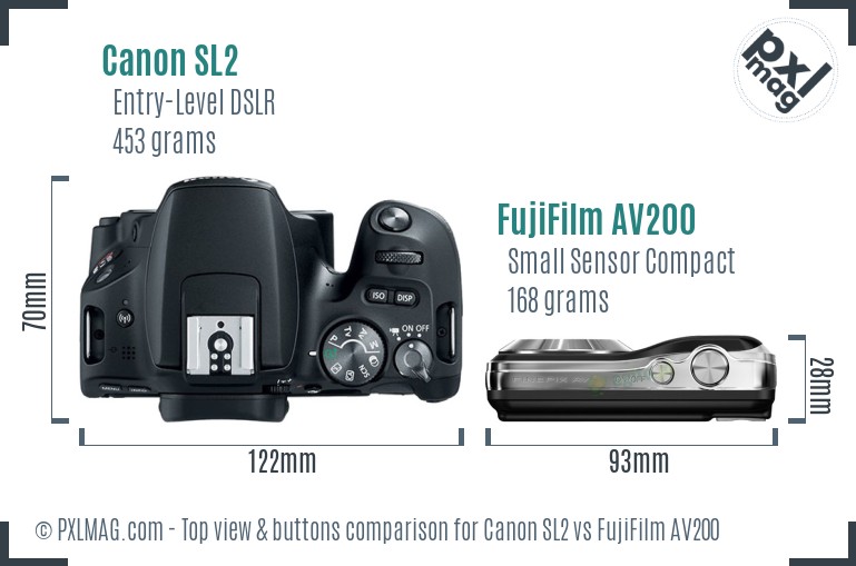 Canon SL2 vs FujiFilm AV200 top view buttons comparison