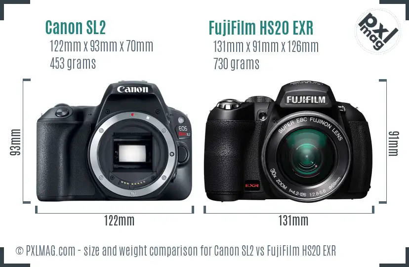 Canon SL2 vs FujiFilm HS20 EXR size comparison