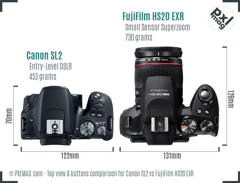 Canon SL2 vs FujiFilm HS20 EXR top view buttons comparison