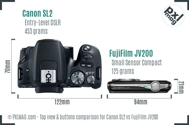 Canon SL2 vs FujiFilm JV200 top view buttons comparison