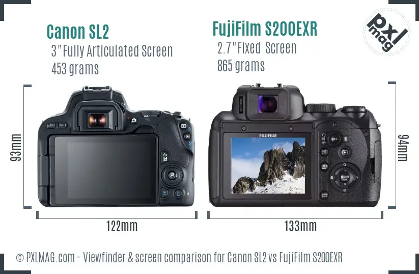 Canon SL2 vs FujiFilm S200EXR Screen and Viewfinder comparison