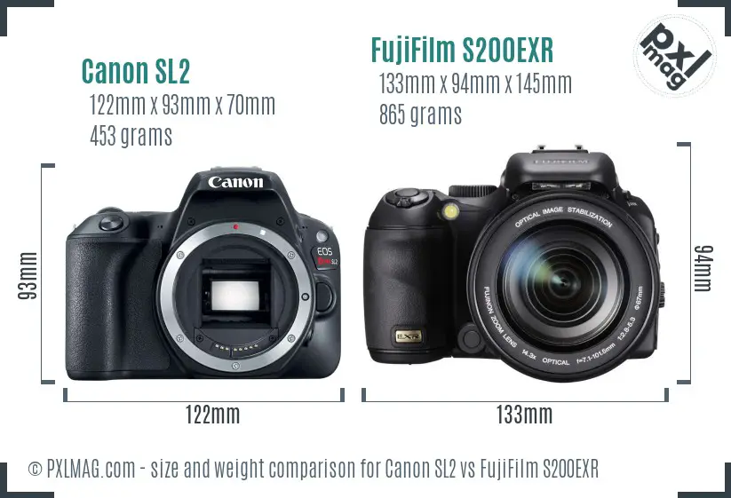Canon SL2 vs FujiFilm S200EXR size comparison