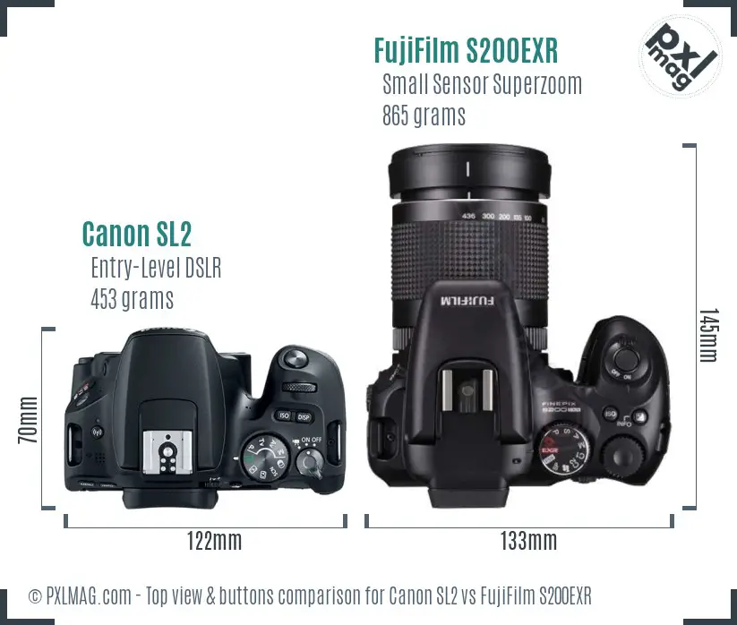 Canon SL2 vs FujiFilm S200EXR top view buttons comparison