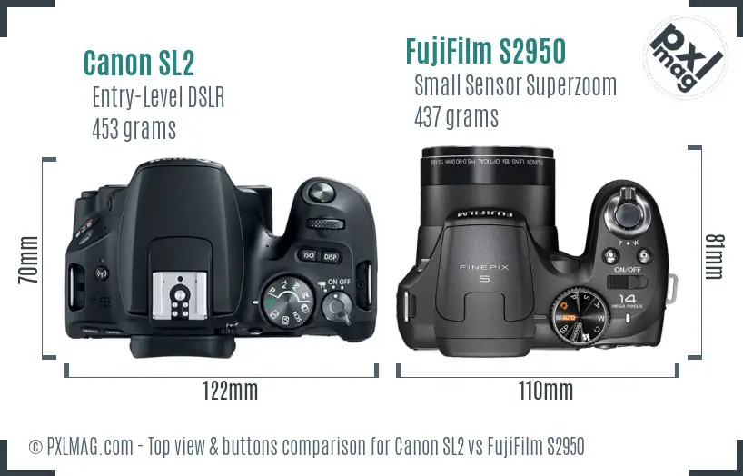 Canon SL2 vs FujiFilm S2950 top view buttons comparison Canon SL2 vs FujiFilm S2950 top view buttons comparison