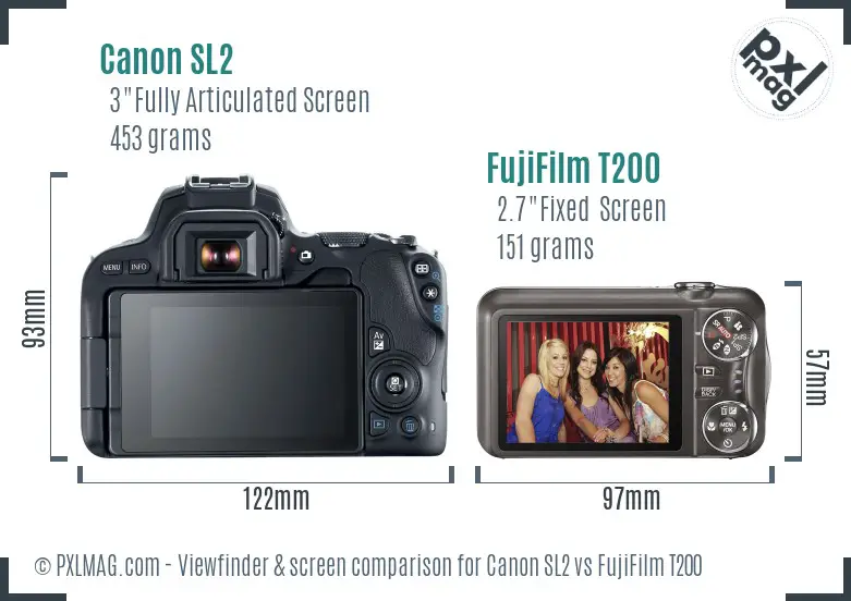 Canon SL2 vs FujiFilm T200 Screen and Viewfinder comparison