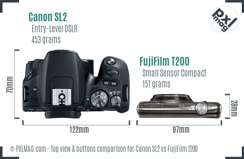 Canon SL2 vs FujiFilm T200 top view buttons comparison